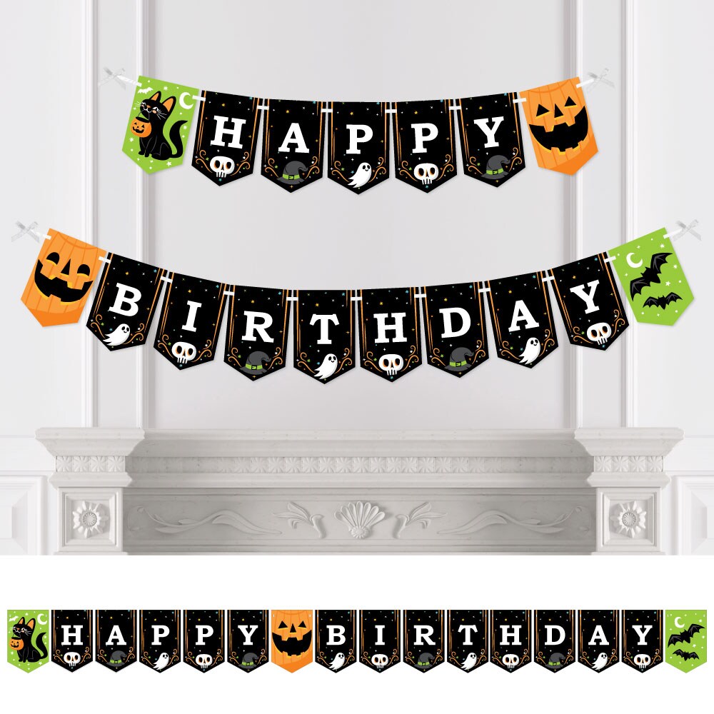 Big Dot of Happiness Jack-O&#x27;-Lantern Halloween - Birthday Party Bunting Banner - Party Decorations - Happy Birthday