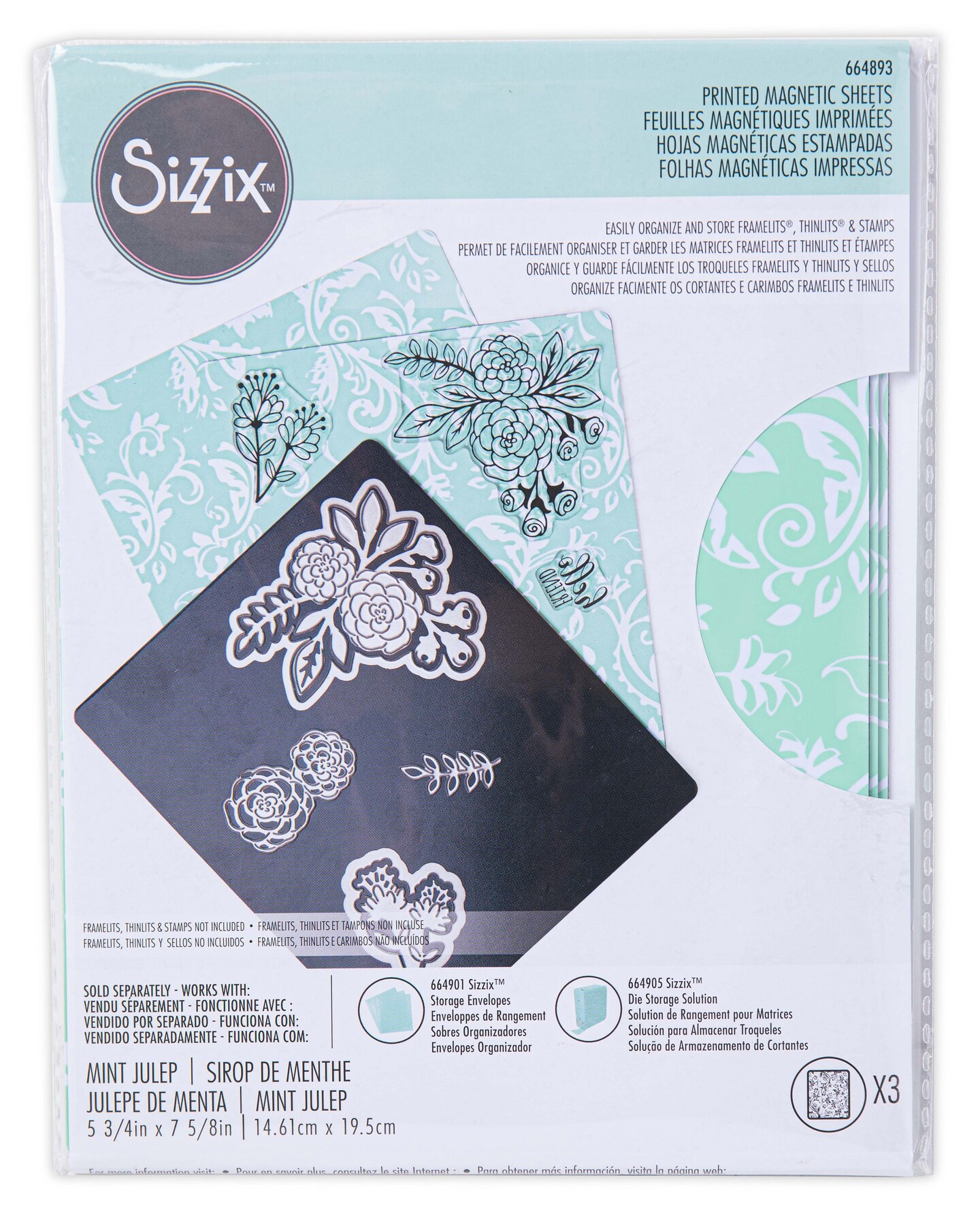 Sizzix Printed Magnetic Sheets 6.75"X5.75" 3/Pkg-Mint Julep