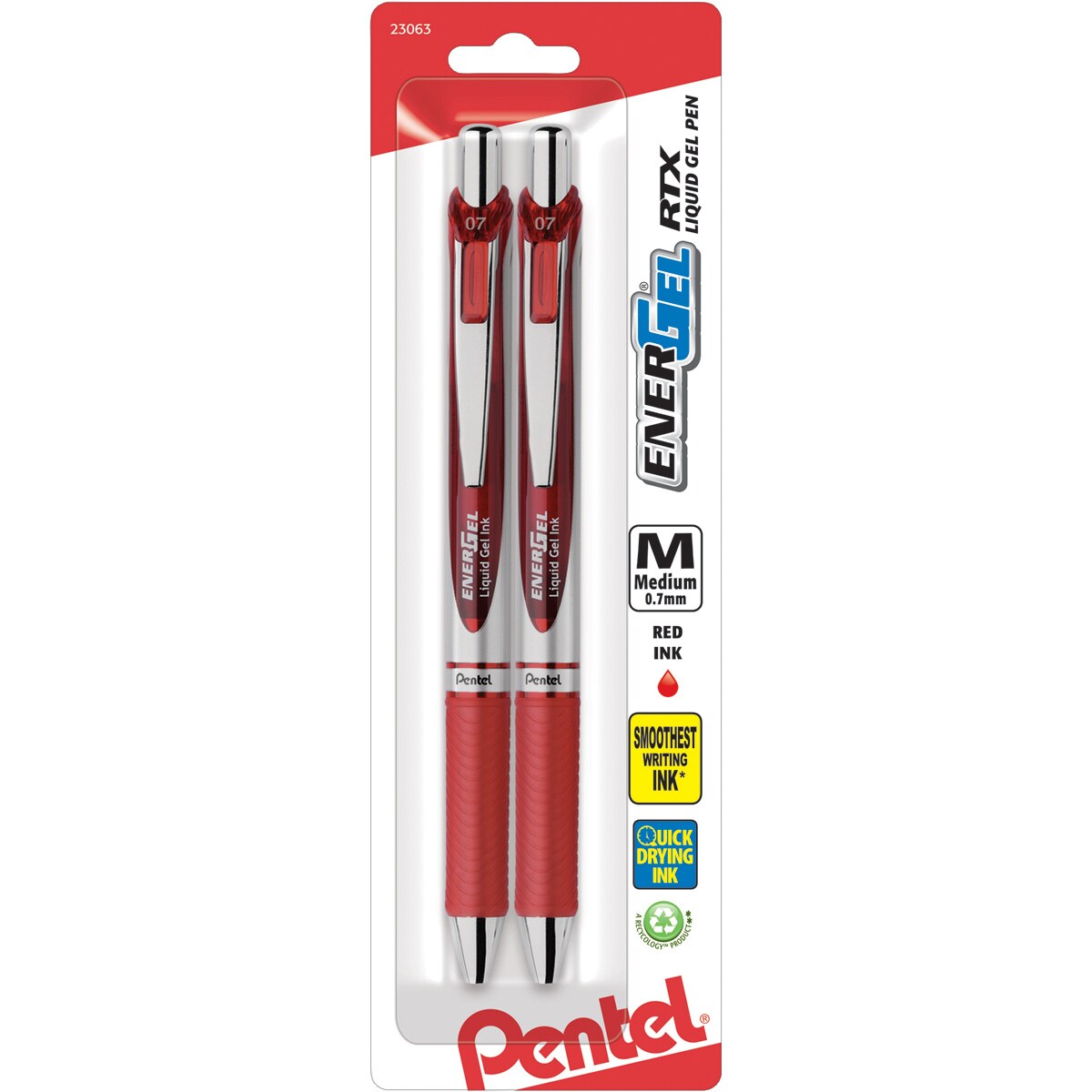 Pentel EnerGel RTX Retractable Liquid Gel Pens .7mm 2/Pkg-Red