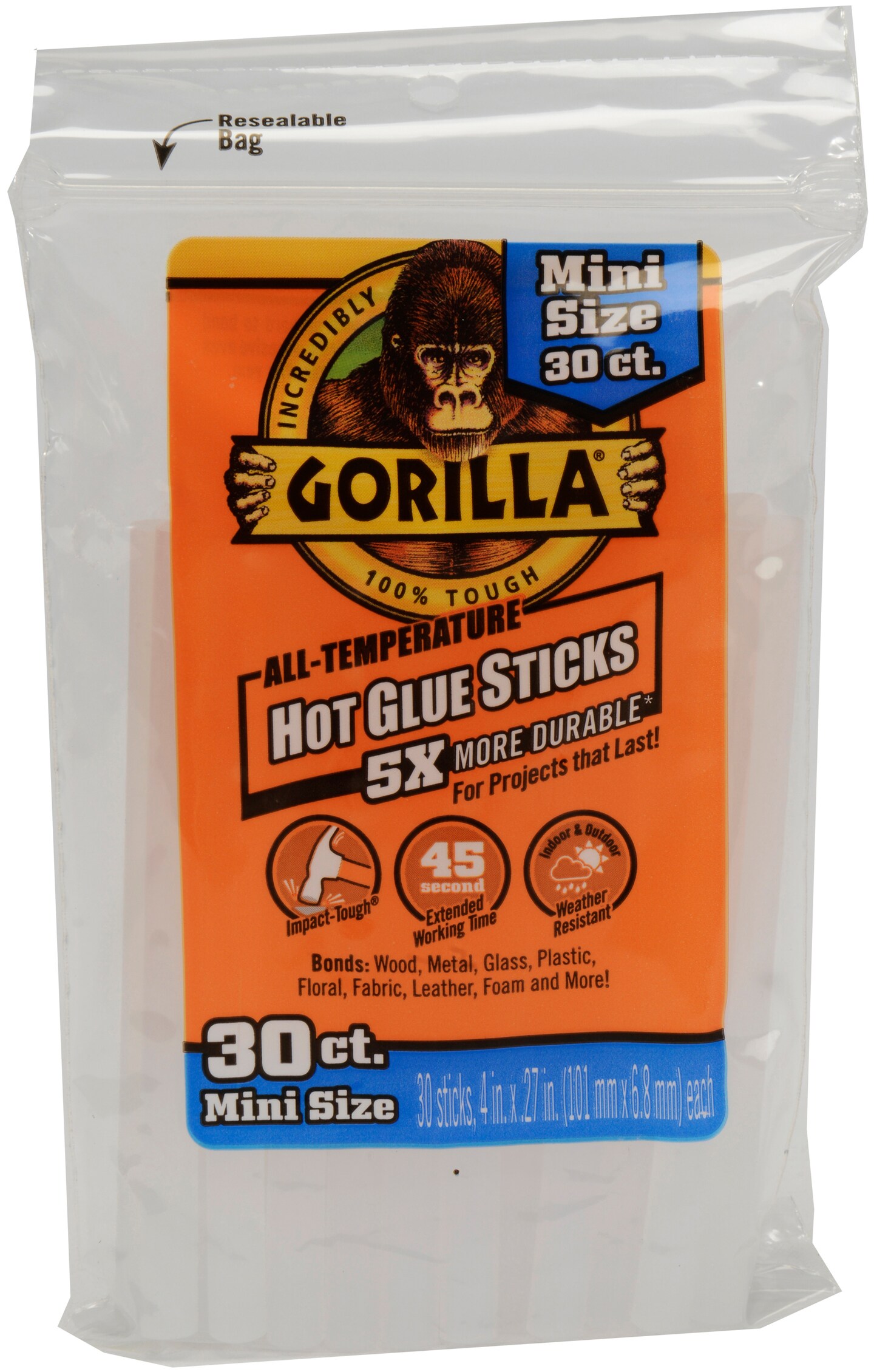 Gorilla All-Temperature Mini Glue Sticks 30/Pkg-.27"X4"