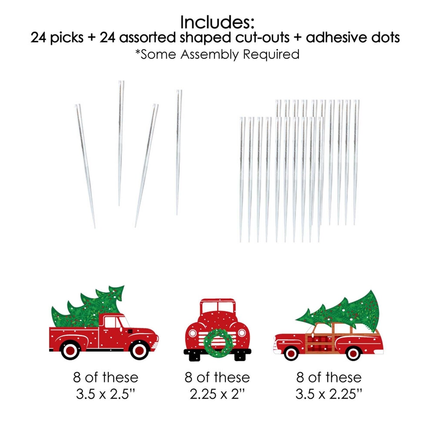 Big Dot of Happiness Merry Little Christmas Tree - Dessert Cupcake Toppers - Red Truck and Car Christmas Party Clear Treat Picks - Set of 24