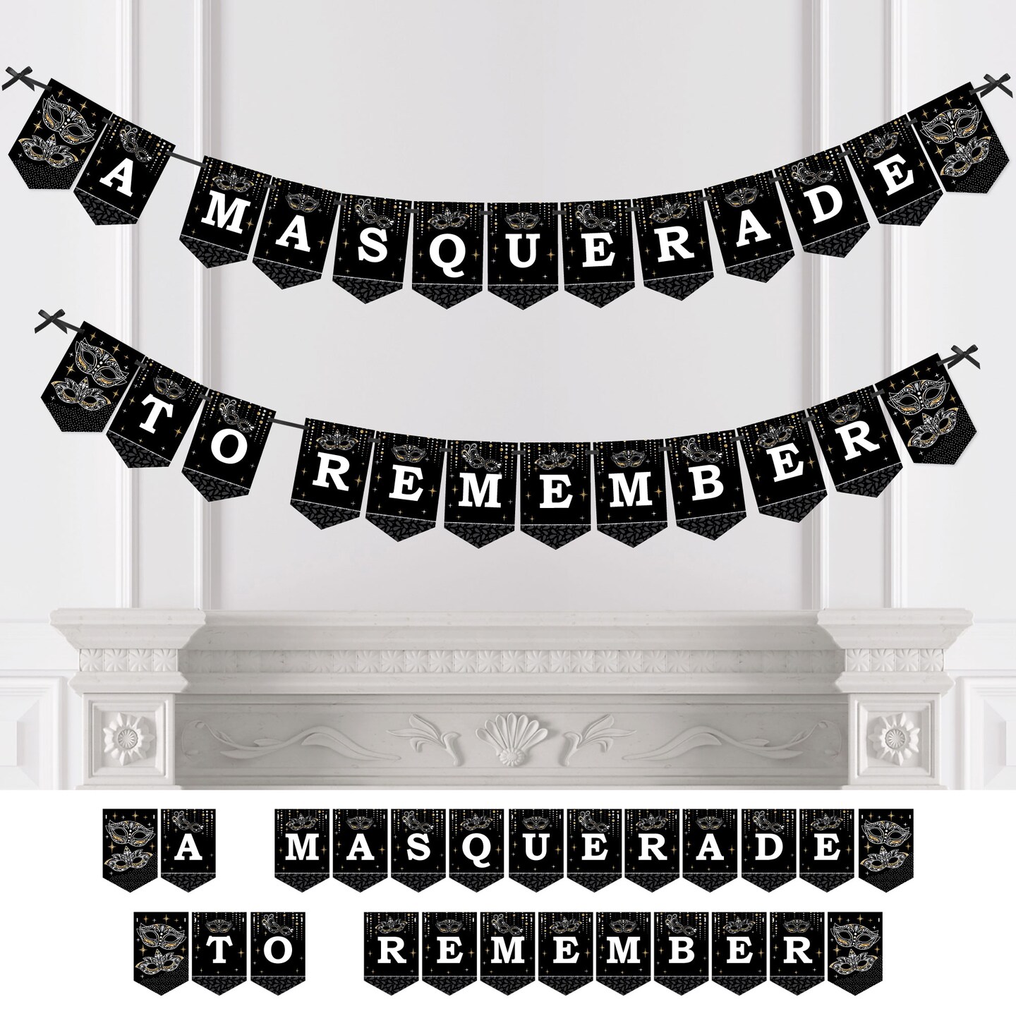Big Dot of Happiness Masquerade - Mask Party Bunting Banner - Party Decorations - A Masquerade To Remember