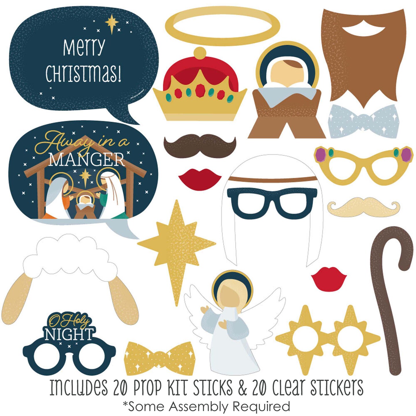 Big Dot of Happiness Holy Nativity - Manger Scene Religious Christmas Photo Booth Props Kit - 20 Count
