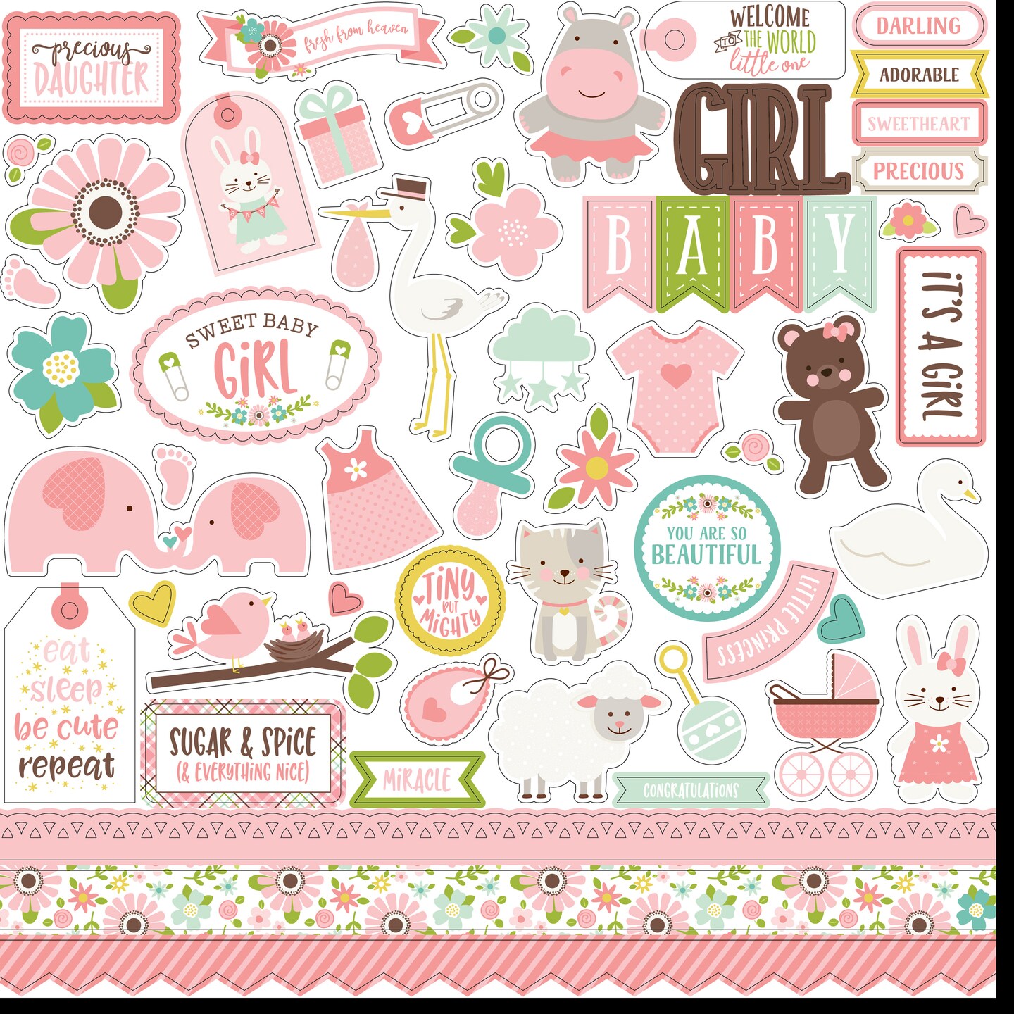 Echo Park Elements Cardstock Stickers 12X12-Sweet Baby, Girl