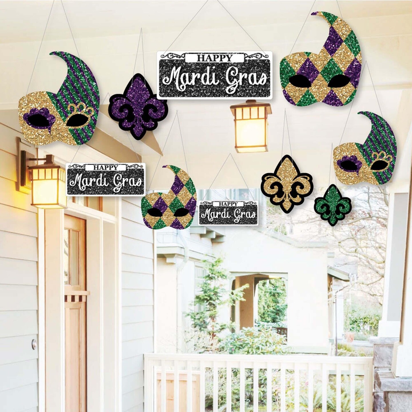 Big Dot of Happiness Hanging Mardi Gras - Outdoor Hanging Decor - Masquerade  Party Decorations - 10 Pieces