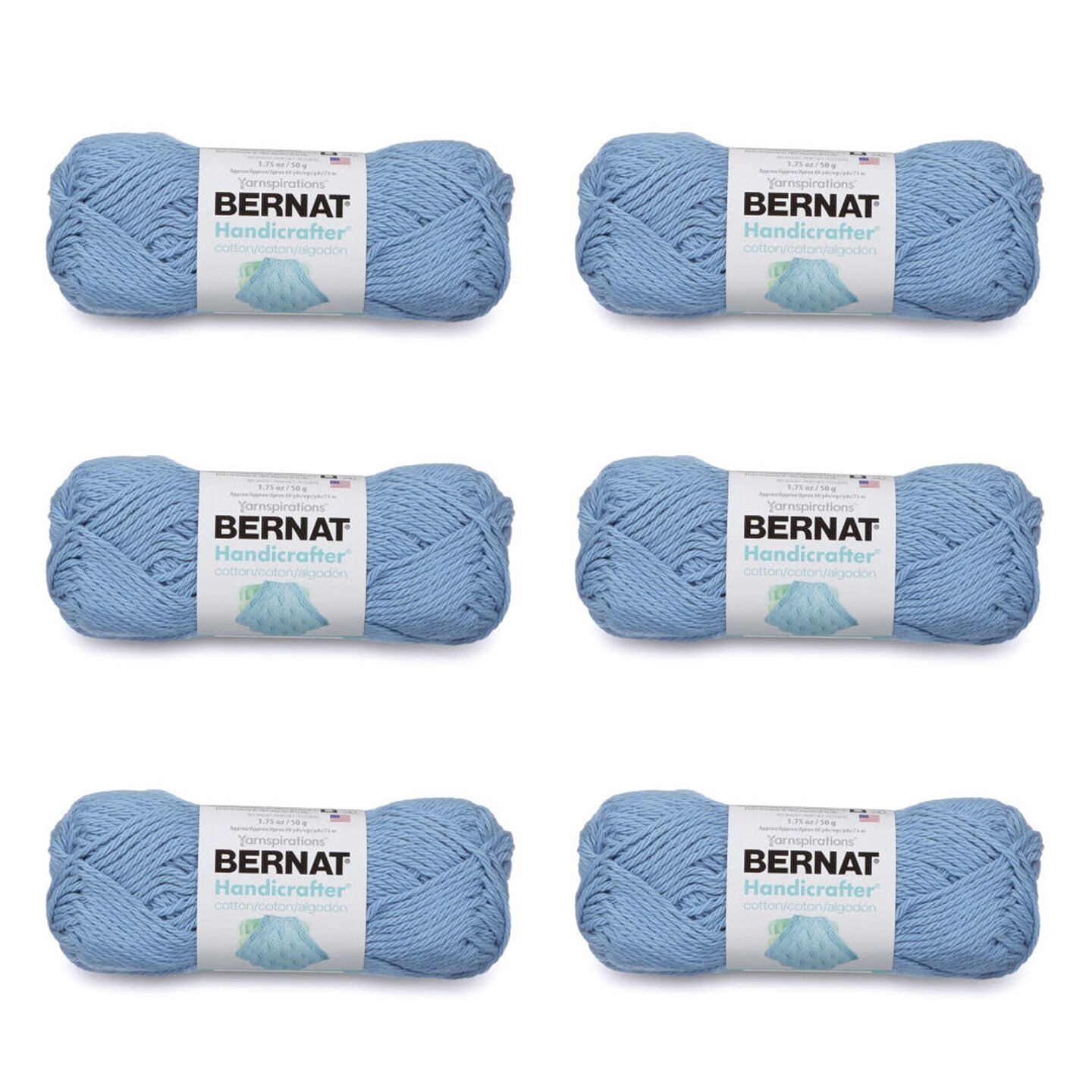 Bernat Handicrafter Cotton French Blue Yarn - 6 Pack of 50g/1.75oz - Cotton - 4 Medium (Worsted) - 80 Yards - Knitting/Crochet