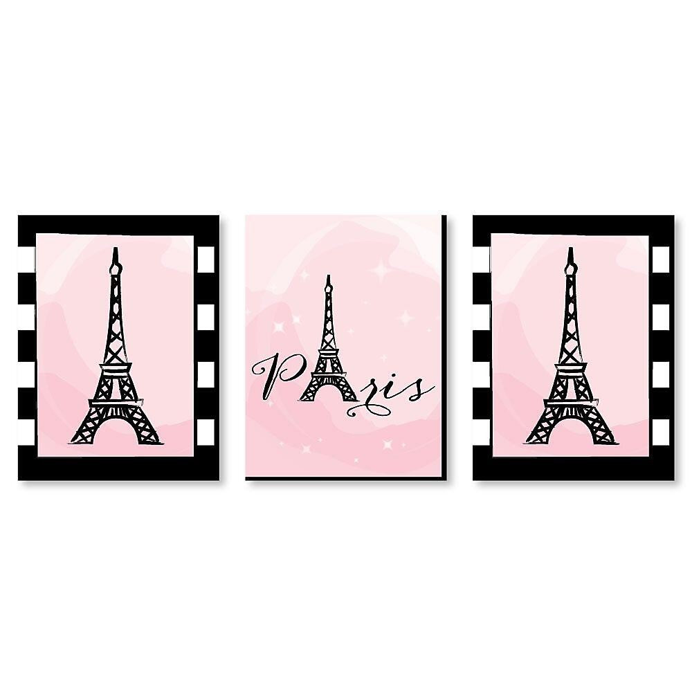 Big Dot of Happiness Paris, Ooh La La - Baby Girl Nursery Wall Art, Kids Room Decor and Eiffel Tower Home Decor - 7.5 x 10 inches - Set of 3 Prints