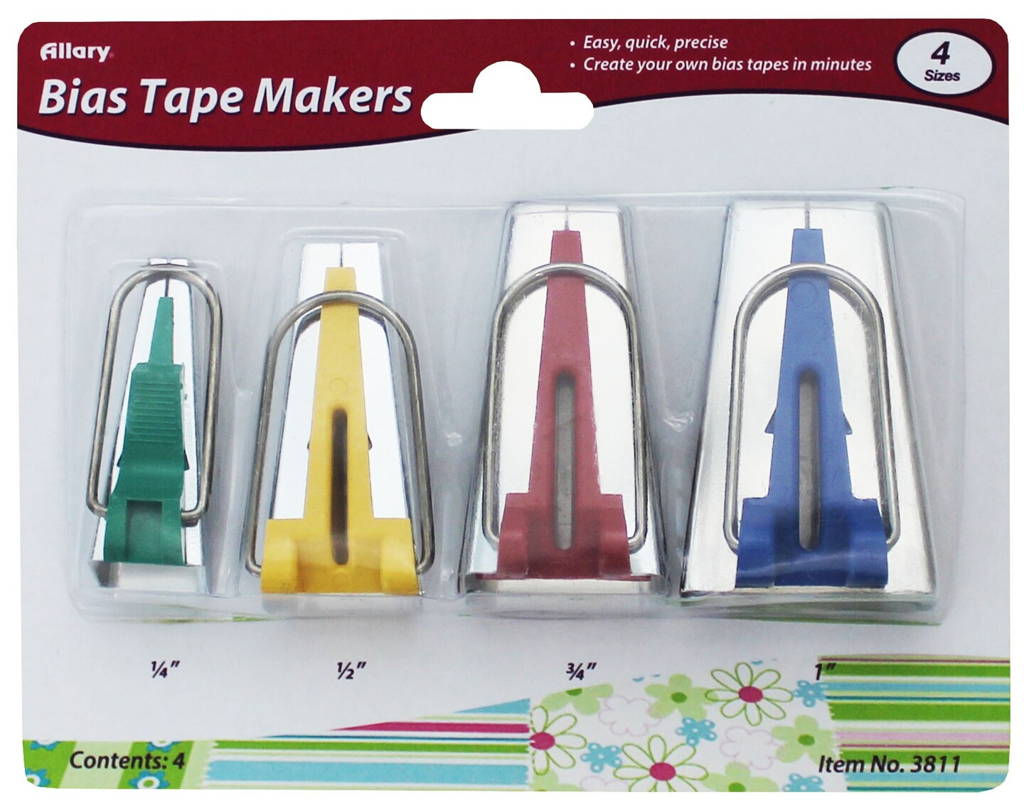 Allary Bias Tape Makers 4/Pkg-Assorted Sizes