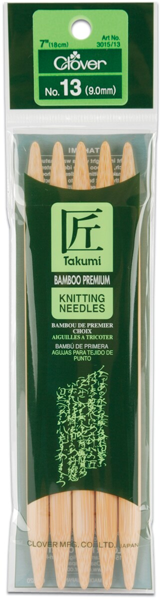 Takumi Bamboo Double Point Knitting Needles 7" 5/Pkg-Size 13/9mm