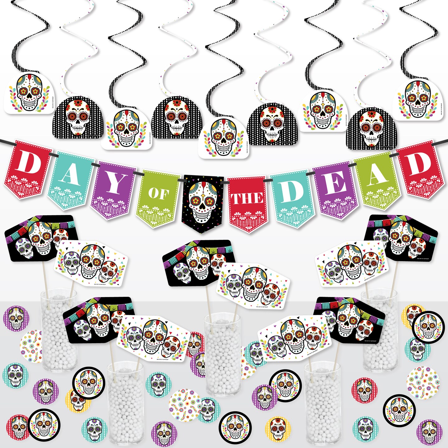 Big Dot of Happiness Day of the Dead - Halloween Sugar Skull Party Supplies Decoration Kit - Decor Galore Party Pack - 51 Pc
