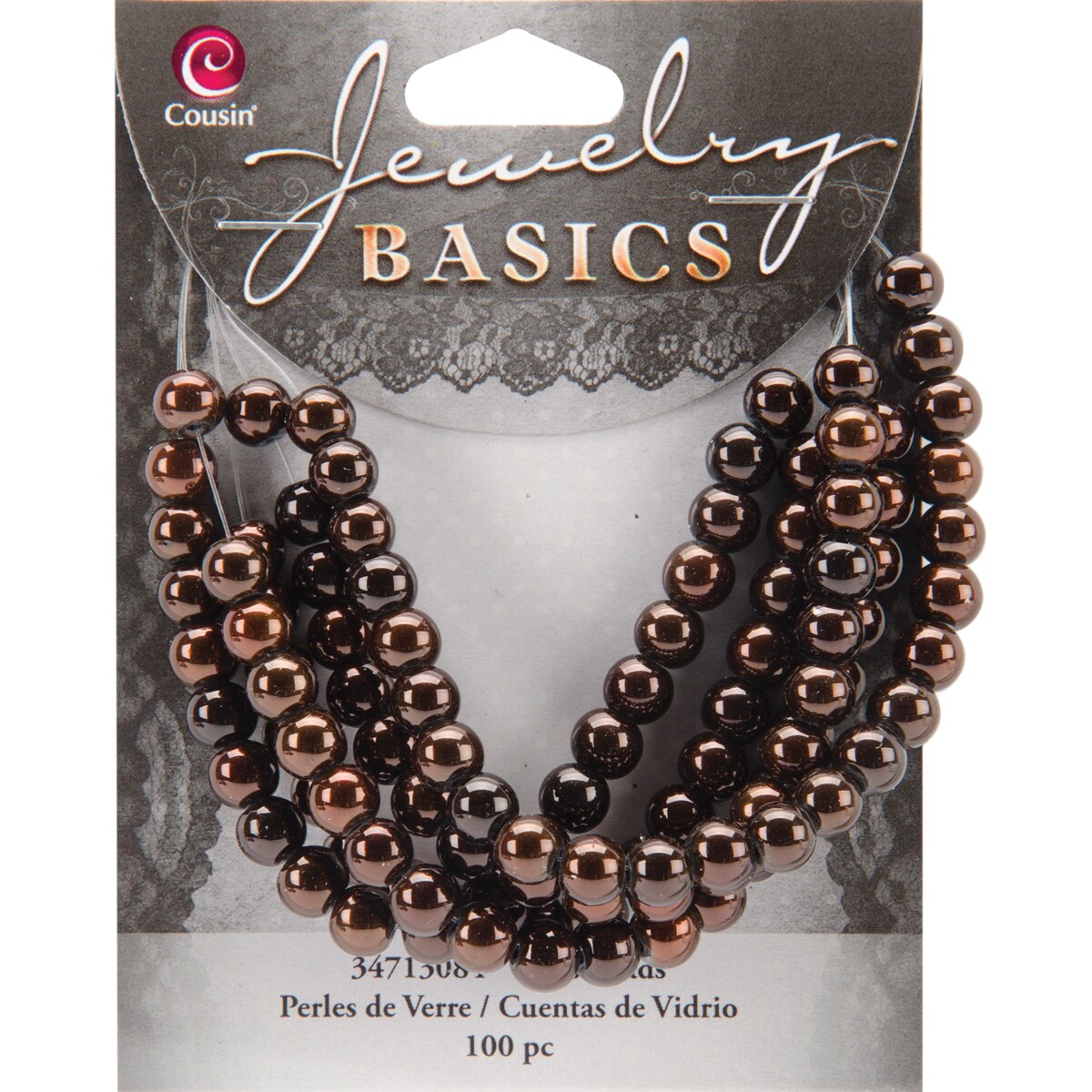 CousinDIY Jewelry Basics Glass Beads 6mm 100/Pkg-Brown Metallic Round