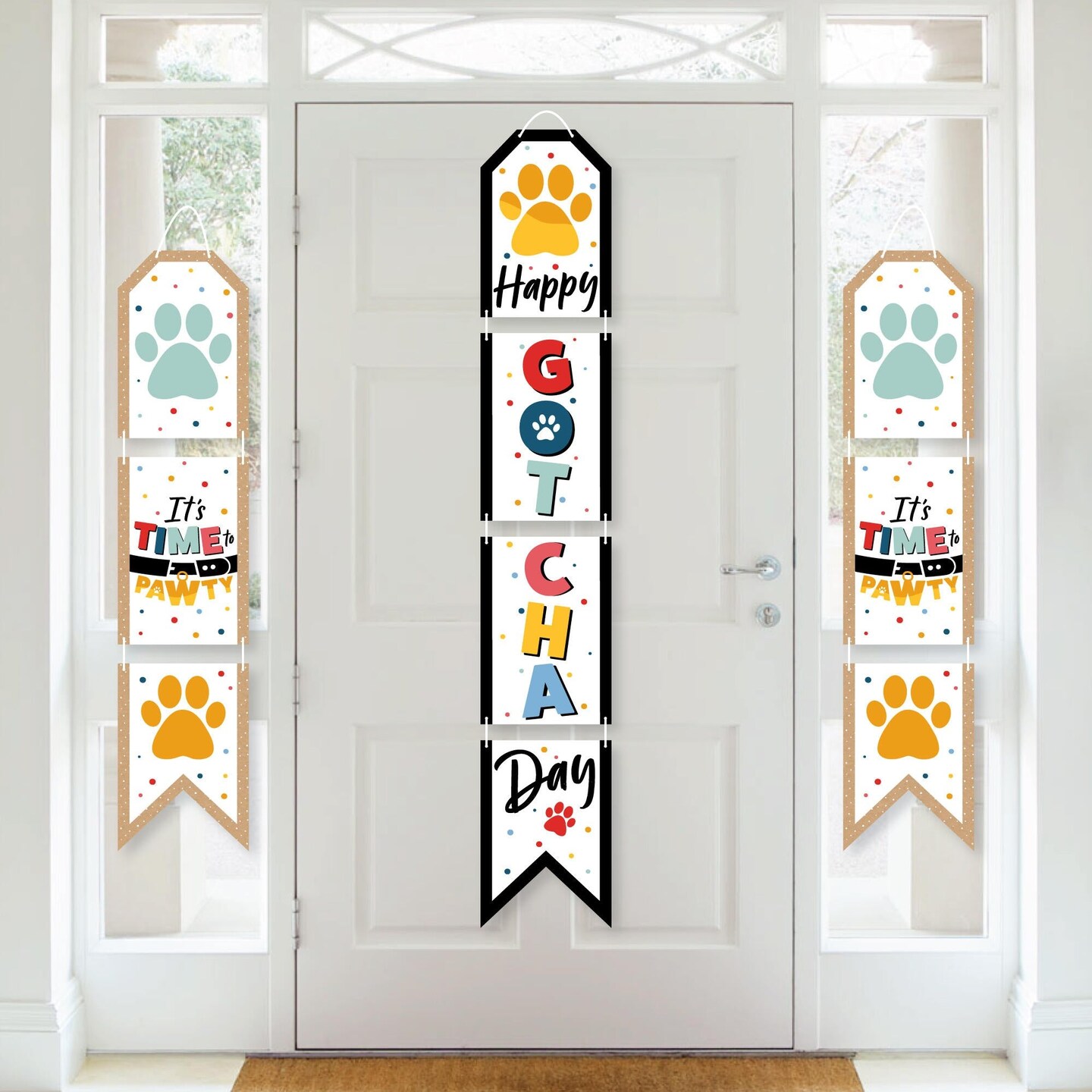 Big Dot of Happiness Happy Gotcha Day - Hanging Vertical Paper Door Banners - Dog and Cat Pet Adoption Party Wall Decoration Kit - Indoor Door Decor