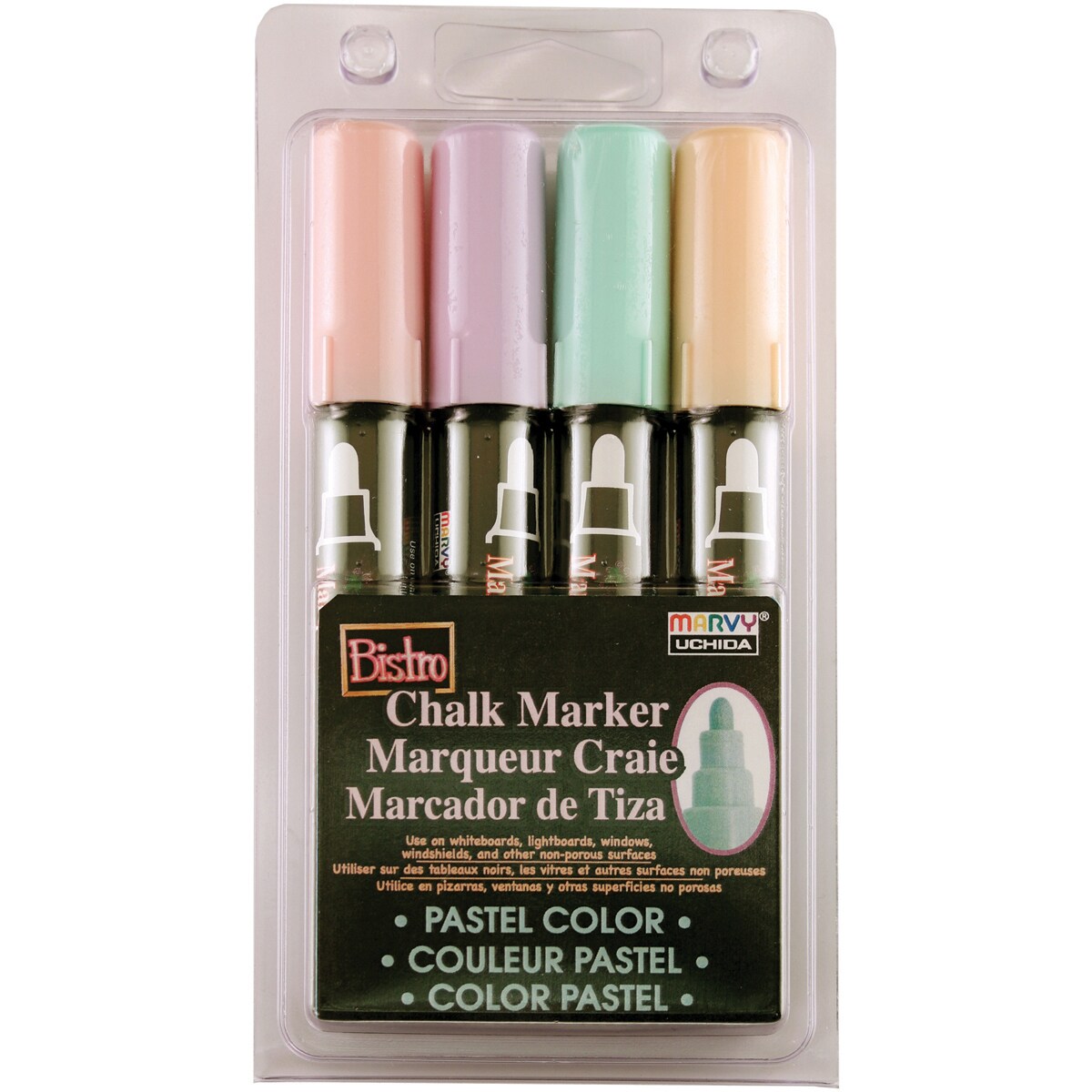 Uchida Bistro Chalk Marker Broad Point Set 4/Pkg-Pastel Yellow, Pink, Green & Yellow
