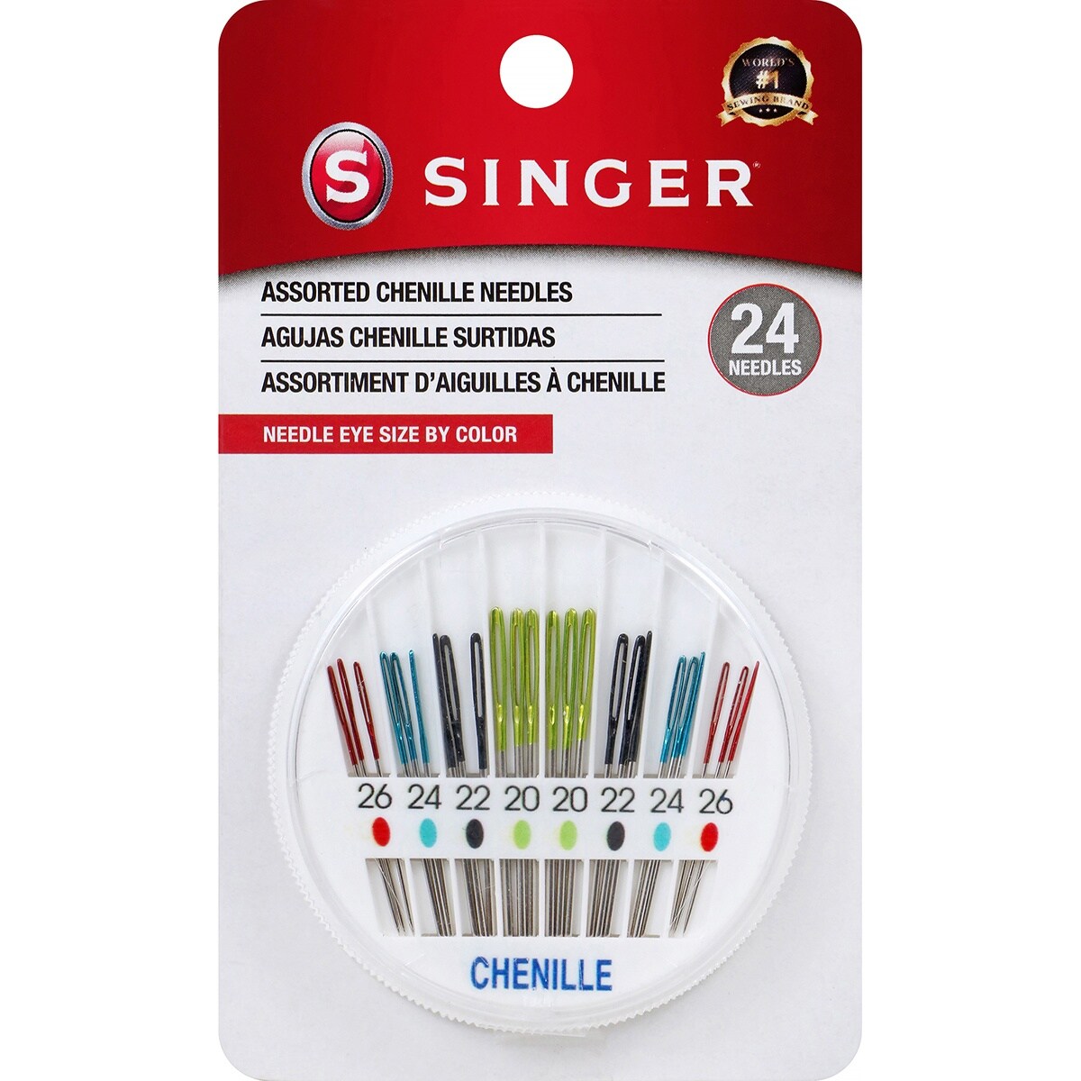 SINGER Chenille Color Eye Needles 24/Pkg-Sizes 20, 22, 24 And 26
