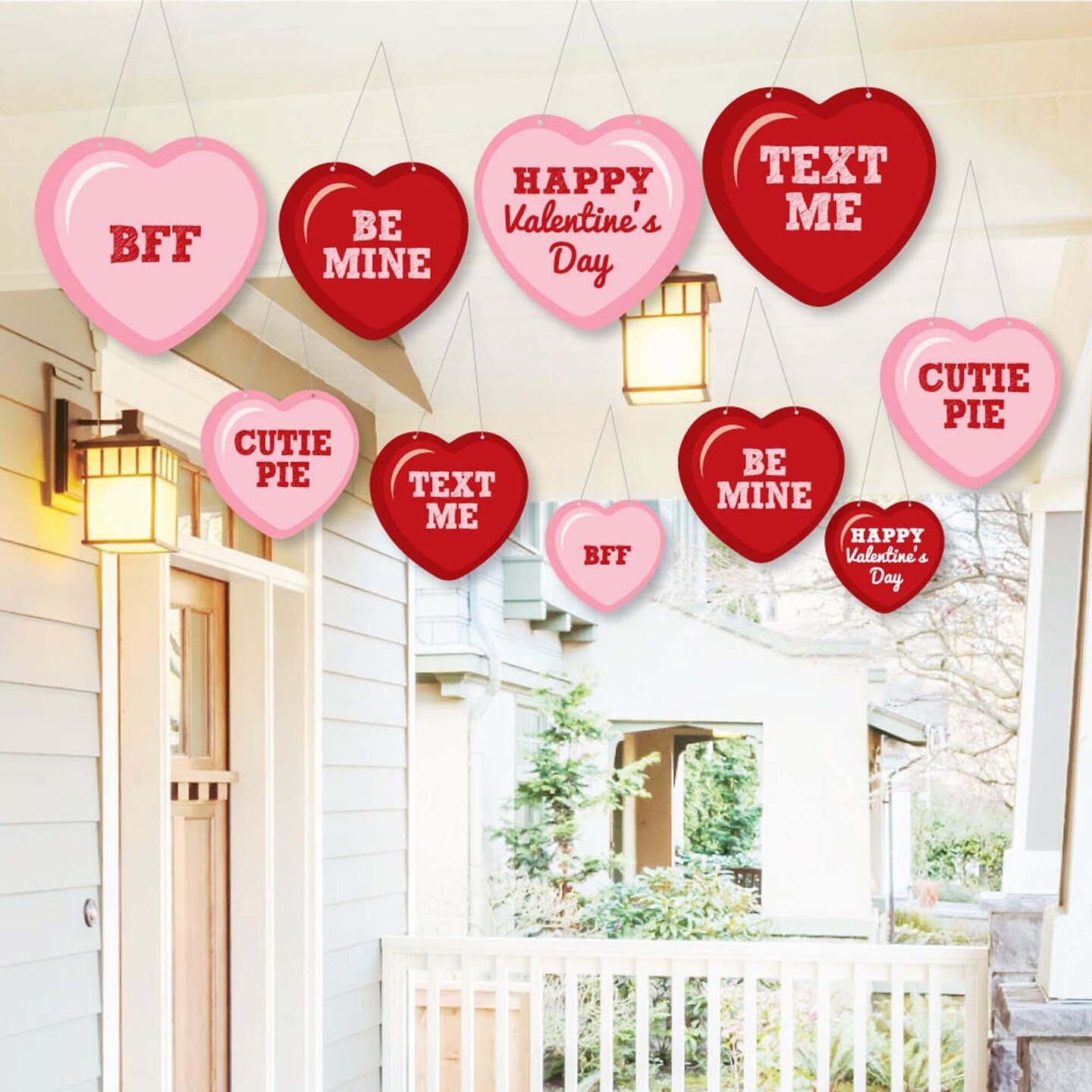 Big Dot of Happiness Hanging Conversation Hearts - Hanging Conversation Hearts - Outdoor Hanging Decor - Valentine&#x27;s Day Party Decorations - 10 Pieces