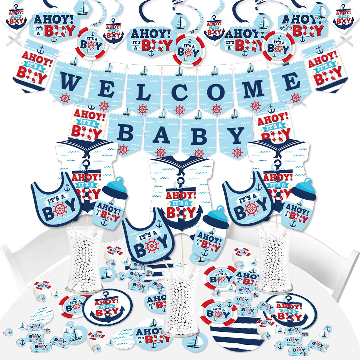 Big Dot of Happiness Ahoy It&#x27;s a Boy - Nautical Baby Shower Supplies - Banner Decoration Kit - Fundle Bundle