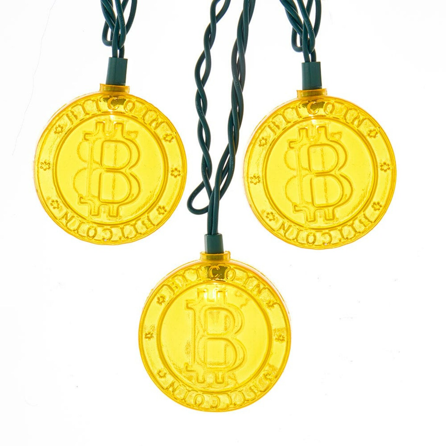 KSA Bitcoin Mini Christmas String Lights - Gold - 12&#x27; Green Wire - 10ct