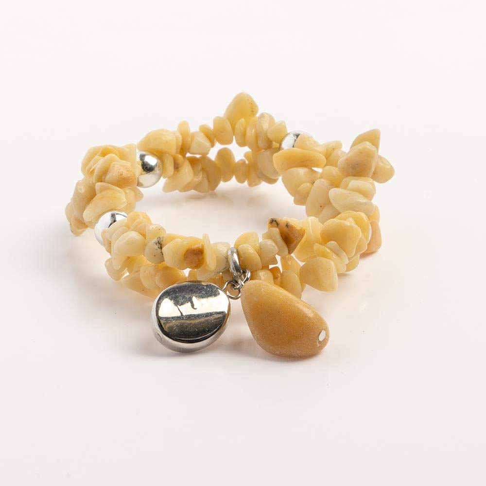 Earth&#x27;s Jewels Semi-Precious Honey Jade Naturel Jasper Yellow 2-Strand Bracelet, Circle Charm