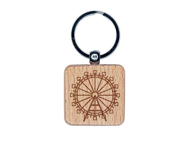 Vienna Giant Ferris Wheel Engraved Wood Square Keychain Tag Charm