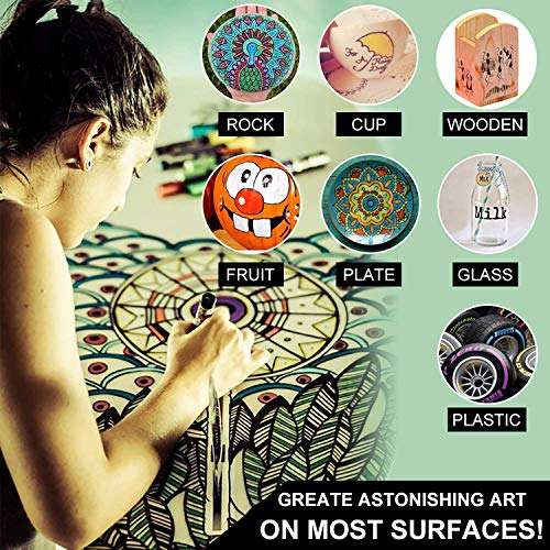 Paint Pens Paint Markers, 16 colors Oil-Based Waterproof Paint Marker Pen Set On Rock, Wood, Fabric, Metal, Plastic, Glass, Canvas, Mugs, Waterproof, DIY Craft and More