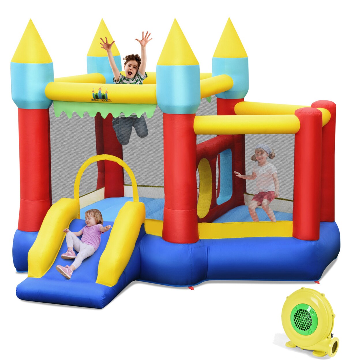 Inflatable Bounce House Slide Jumping Castle W/ Tunnels Ball Pit And 480W Blower