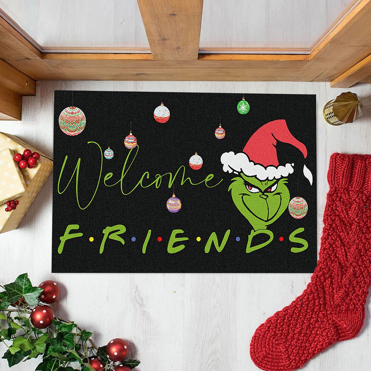 Merry Christmas Grinch Doormat,Front Door Decorations Welcome Blankets Festival Decor Door Mat Anti-Slip Back Indoor Outdoor Decor Carpet Entrance