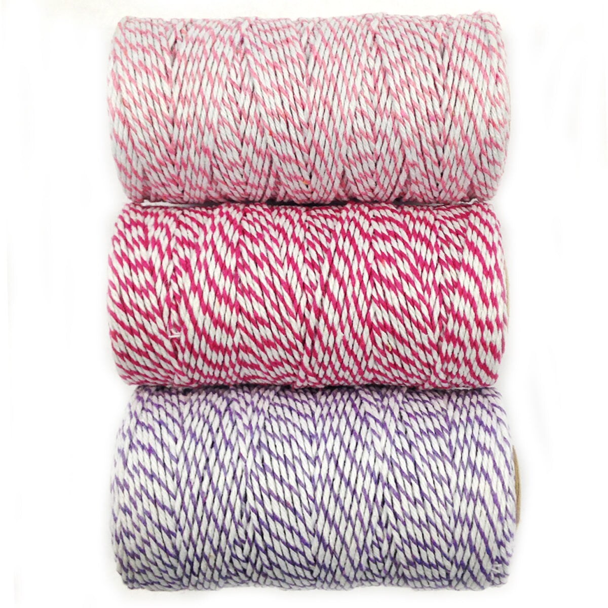 Wrapables Cotton Baker&#x27;s Twine 12ply 330 Yards (Set of 3 Spools x 110 Yards) for Gift Wrapping, Party Decor, and Arts and Crafts (Pink, Hot Pink, Lavender)