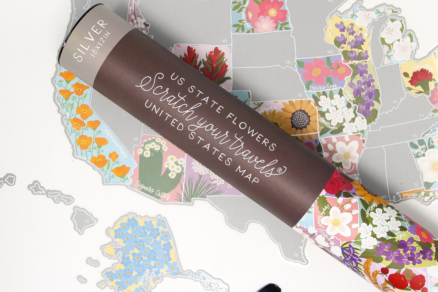 Scratch Your Travels® USA State Flowers Map