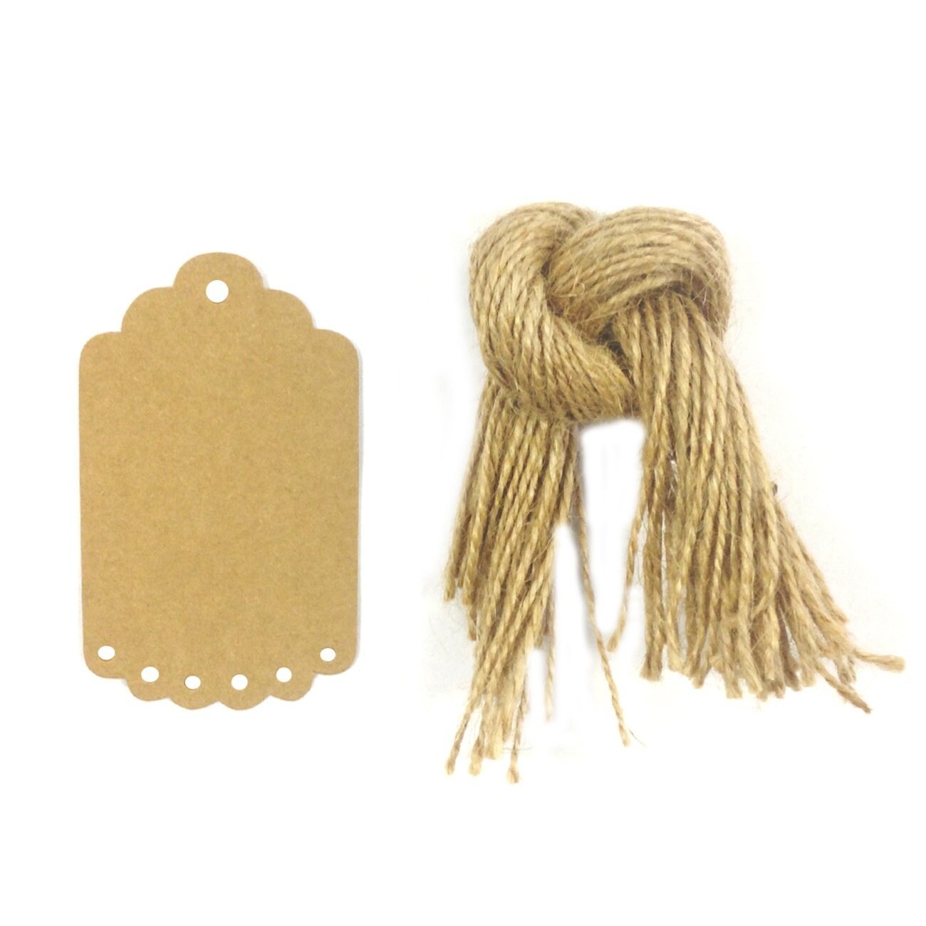 Wrapables 50 Gift Tags/Kraft Hang Tags with Free Cut Strings for Gifts, Crafts &#x26; Price Tags, Small Scalloped Edge, Brown