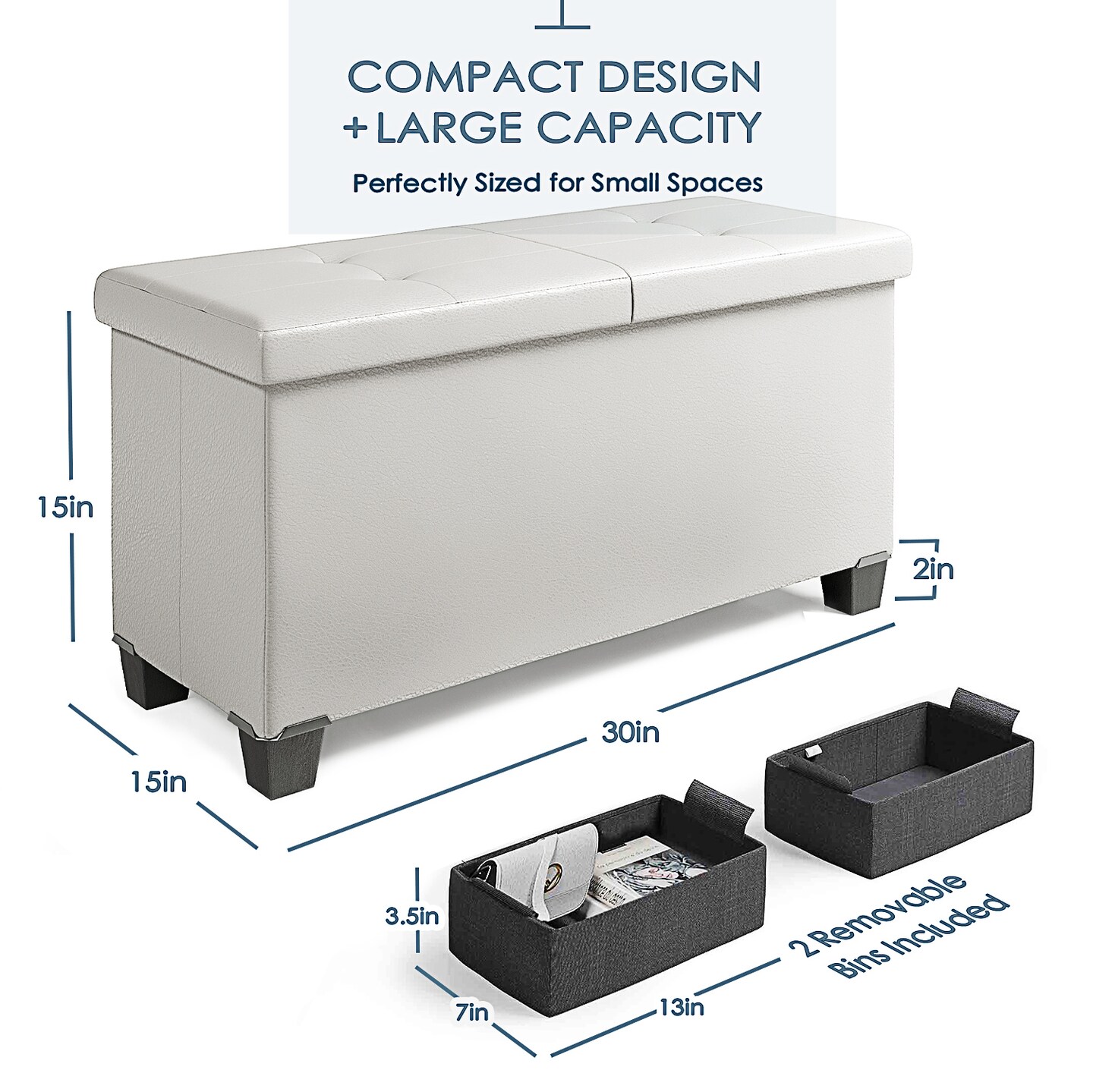 Storage Ottoman Bench with Storage Bins