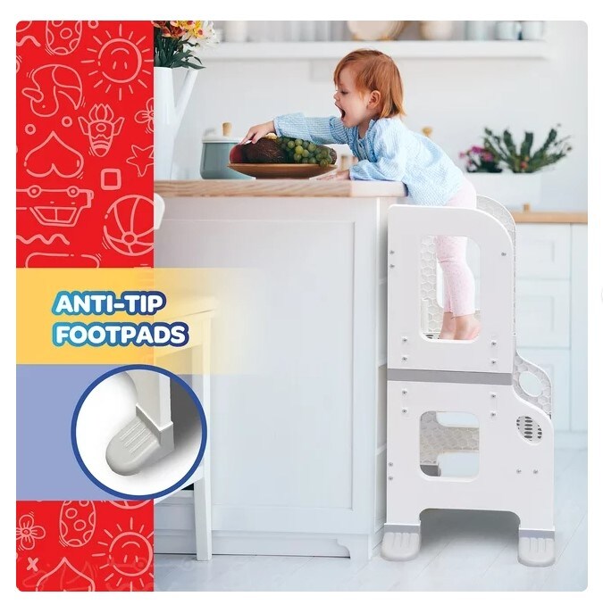 Kitchen Buddy 2-in-1 Stool for Ages 1-3 is designed to support up to 100 pounds.