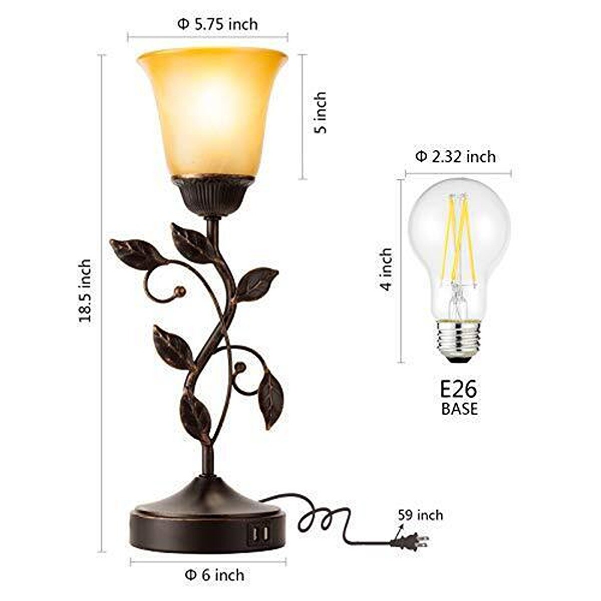 Dimmable Table Lamp With 2 USB Charging Port