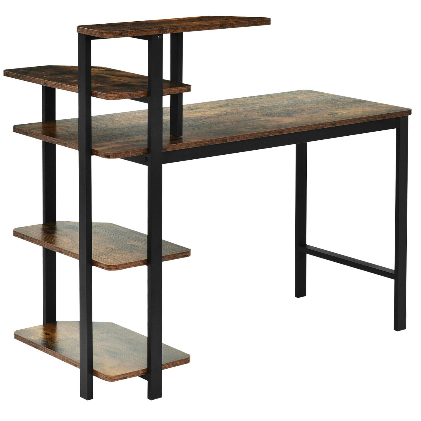 Computer Desk Writing Study Table with Storage Shelves Home Office Rustic Brown-Rustic Brown