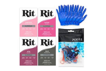 Rit Dye Bundle Petal Pink, Fuchsia, Black and Wine, Pixiss Tie Dye Accessories Bundle with Rubber Bands, Gloves, Funnel and Squeeze Bottle