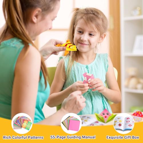208 Sheets Vivid Colorful Folding Papers 54 Patterns Art Projects Kit for 5 6 7 8 9 10 11 12 Years Old Girl Boy Teen Birthday Gift Preschool Educational Toy