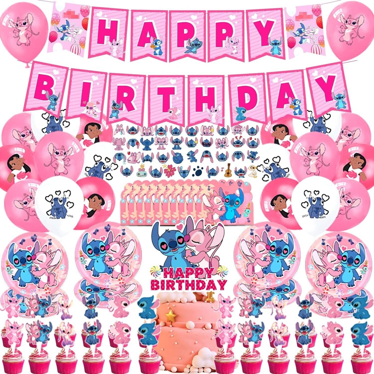 NEW Pink Lilo & Stitch Theme kIDS Birthday Party Supplies