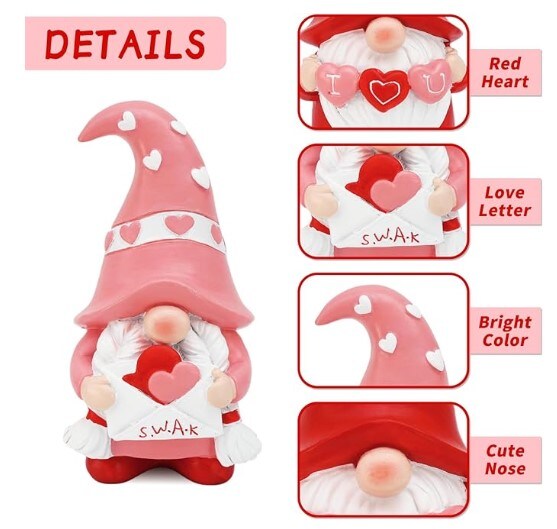 Decorations for Valentine&#x27;s Day Gnomes Resin Valentines Gnomes Gift for Her - Tiered Tray Decor for Valentines Day - Pink Love Valentine Mantle, Table Shelf Display