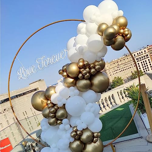 50 Pieces White and Gold Confetti Latex Balloons, 12 inch gold and white Party Balloons with Ribbons for Birthday Graduation Wedding Bridal Shower Party Decoration