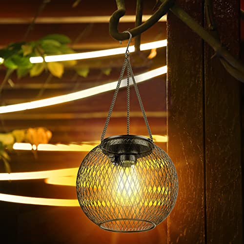 2 Pack Solar Lantern Outdoor, Hanging Solar Lights Outdoor Garden Christmas Decorations Decorative Lighting Solar Powered Waterproof Tree Lantern for Garden Yard Patio Pathway,