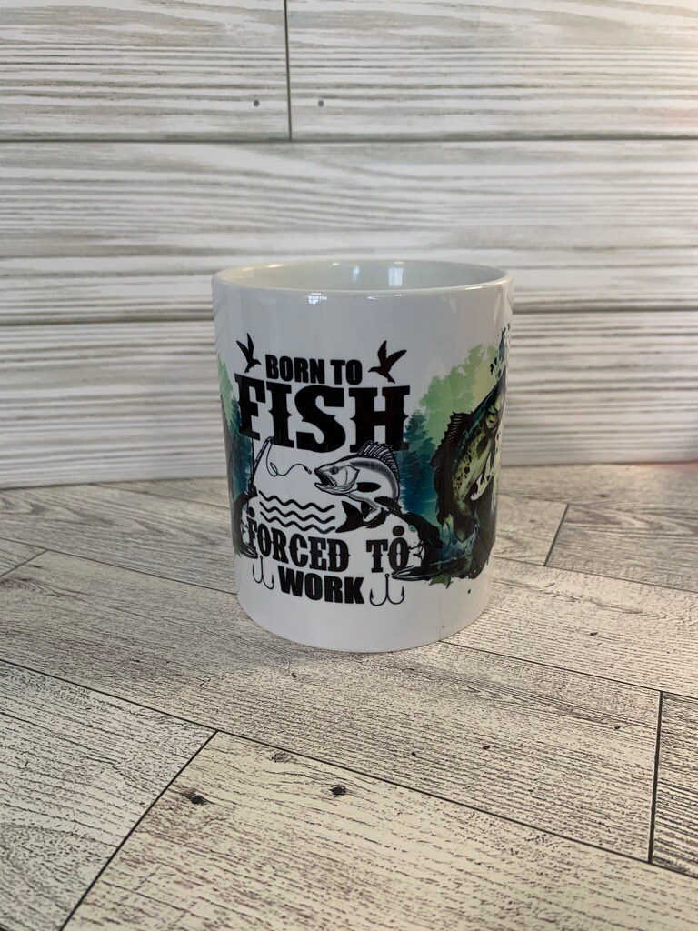 Born To Fish, Forced To Work Coffee 12 oz Mug, Coffee Mug, Men's