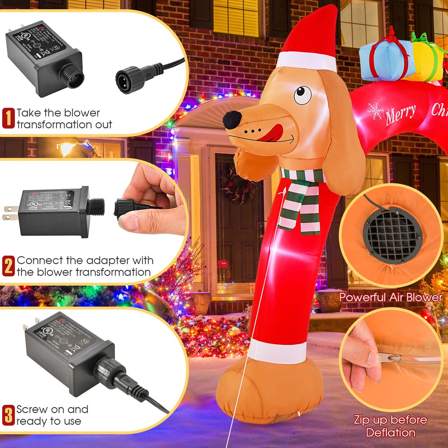Costway 8FT Inflatable Christmas Dachshund Arch Yard Decoration with LEDs &#x26; Air Blower
