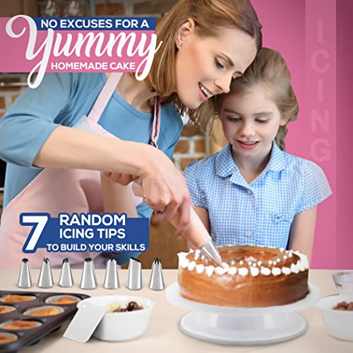 35 PCS Cake Turntable and Leveler-Rotating Cake Stand with Non Slip pad-7 Icing Tips and 20 Bags- Straight & Offset Spatula-3 Scraper Set -EBook-Cake Decorating Supplies Kit -Baking Tools