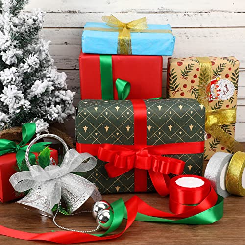 DECYOOL 4 Rolls 100 Yards Christmas Ribbons 1Inch Wide Holiday Satin Ribbons for Gift Wrapping and DIY Craft, Red &#x26; Green