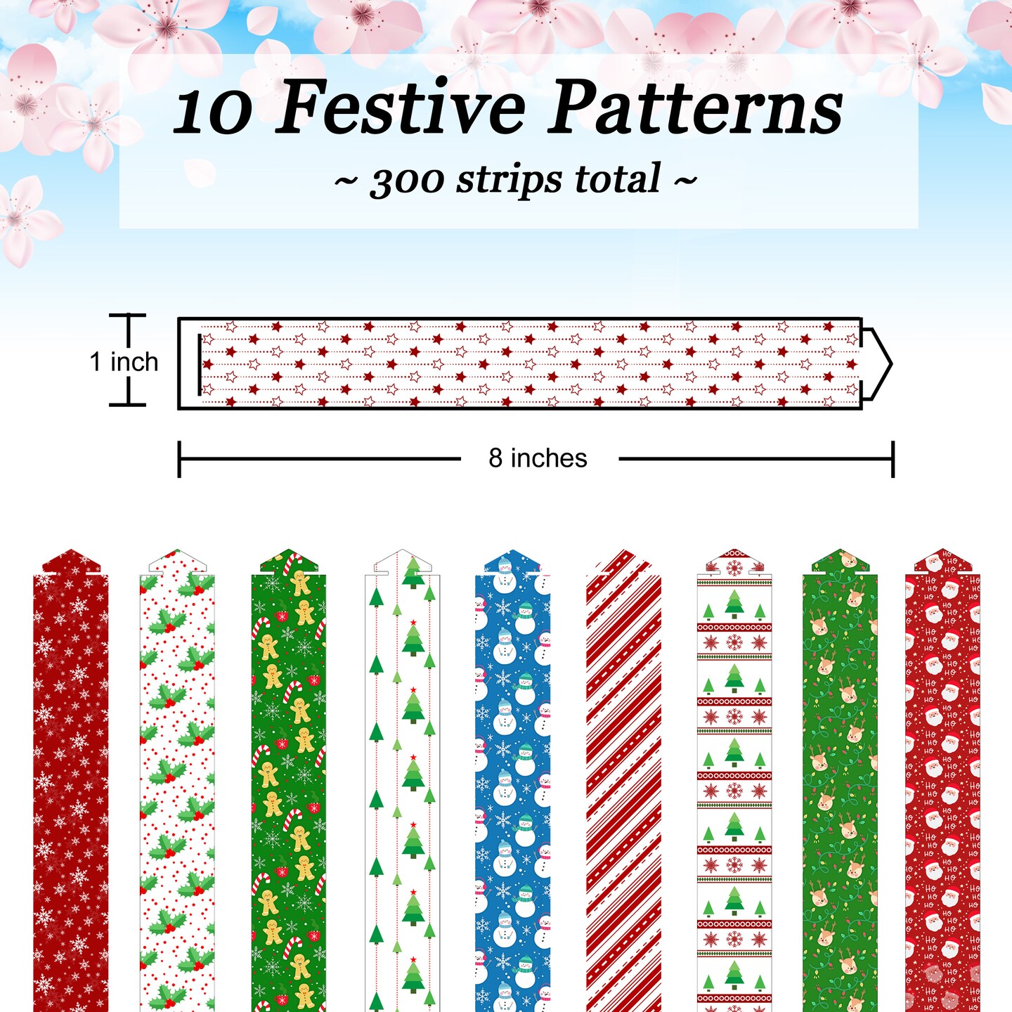 300 Paper Chain Strips for Crafting. No Glue or Tape Needed. Kid Friendly Family Fun. 10 Christmas Patterns, Yields 50 Feet of Paper Links | MakerPlace by Michaels for Free Printable Christmas Christmas Paper Chain Template