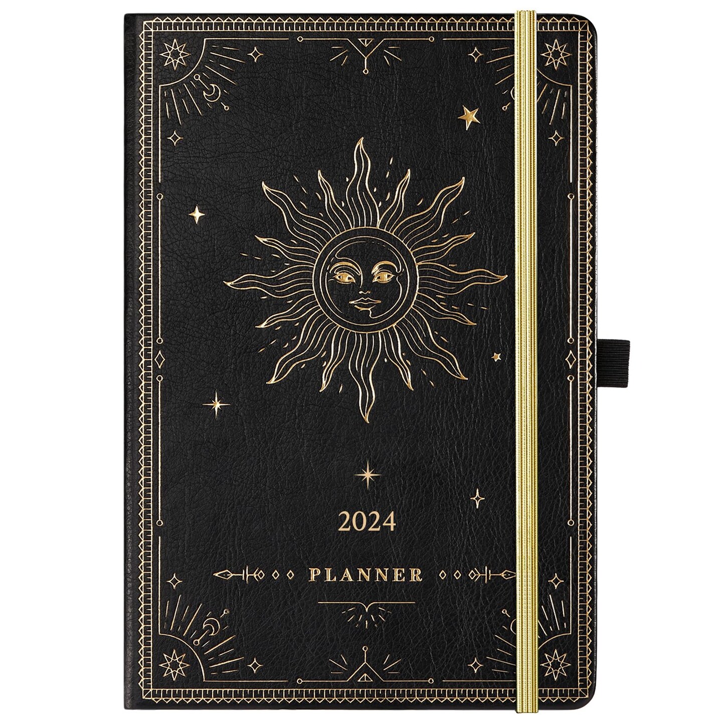 Weekly Monthly Planner 2024, January 2024 - December 2024, 5.75&#x22; x 8.25&#x22;, Faux Leather Planner 2024, Back Pocket with 40 Notes Pages - The Sun