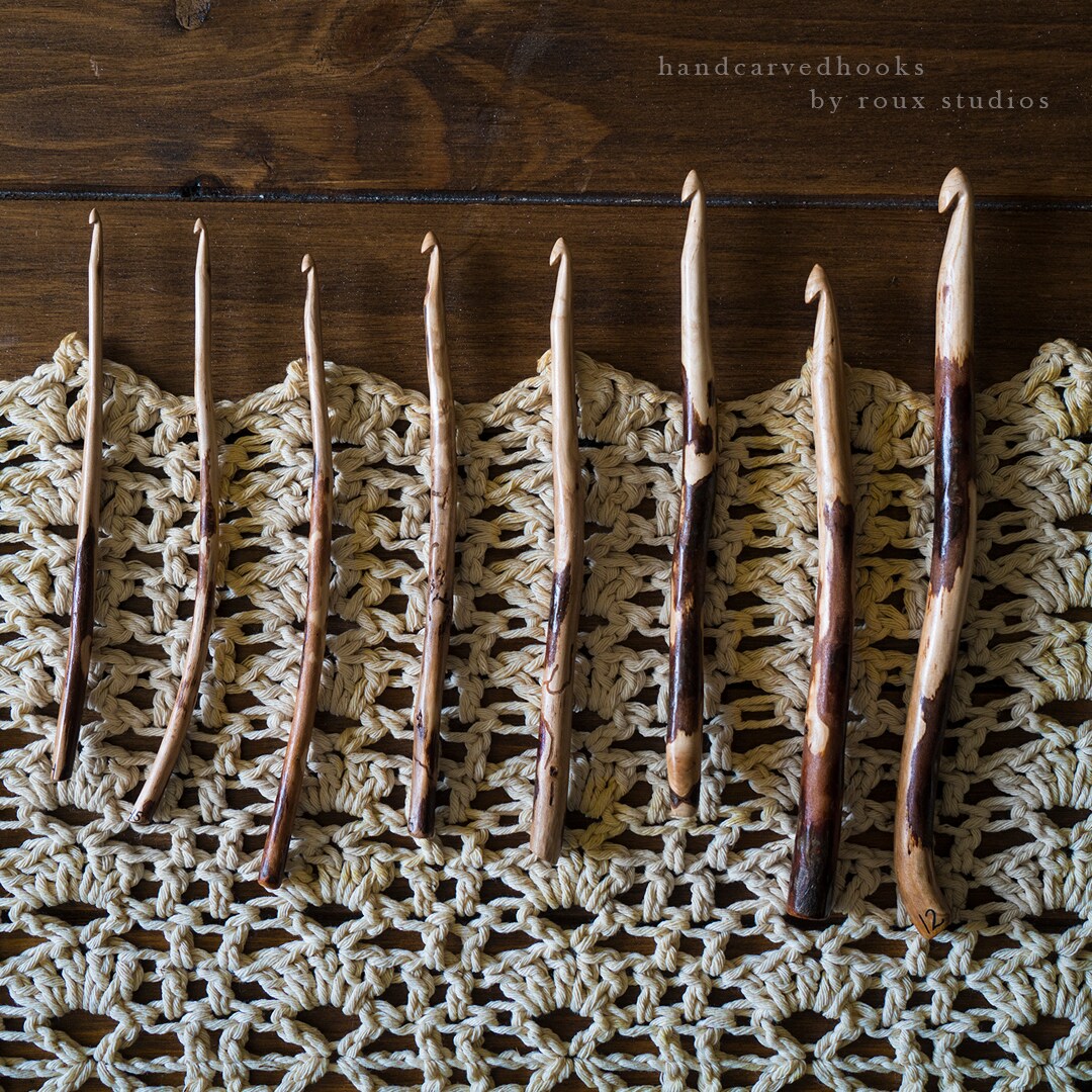 Hand-carved wooden crochet hooks