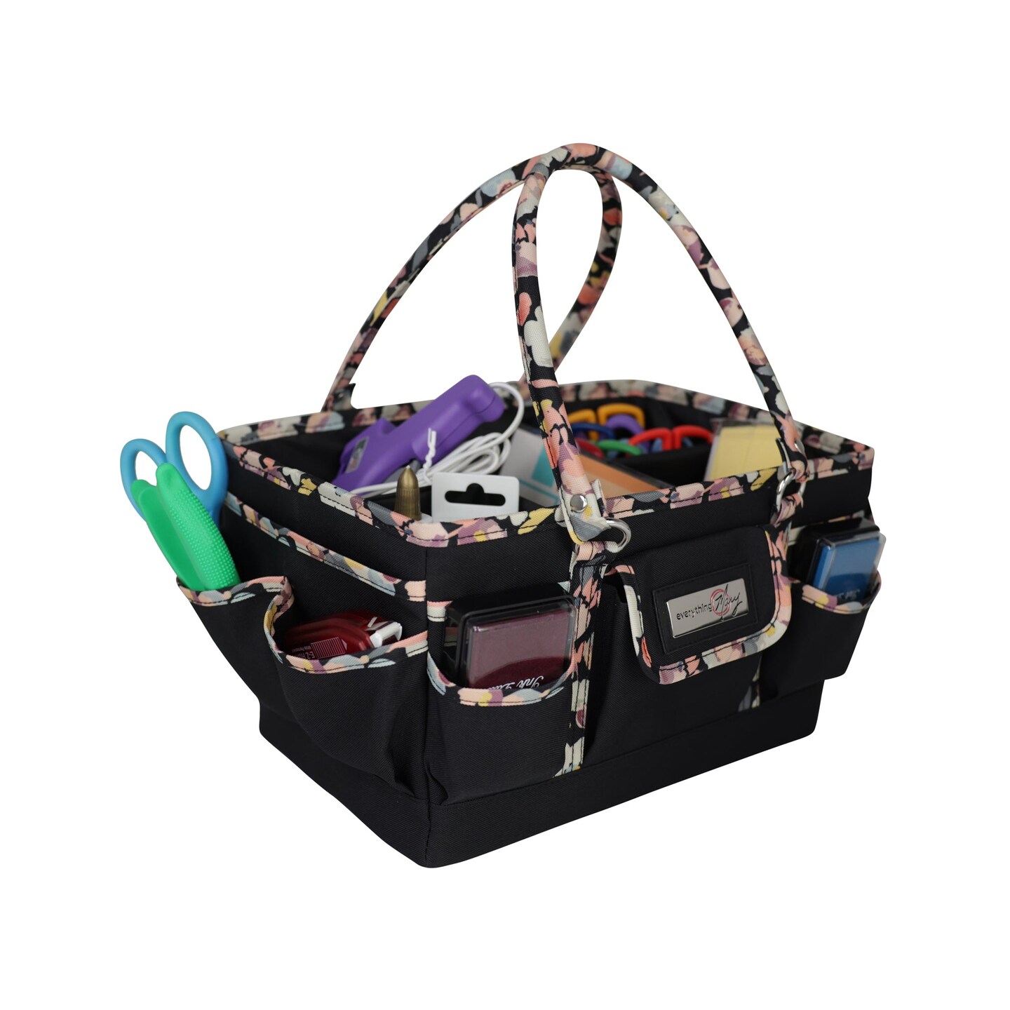 Deluxe Store &#x26; Tote Craft Organizer, Black &#x26; Floral Trim