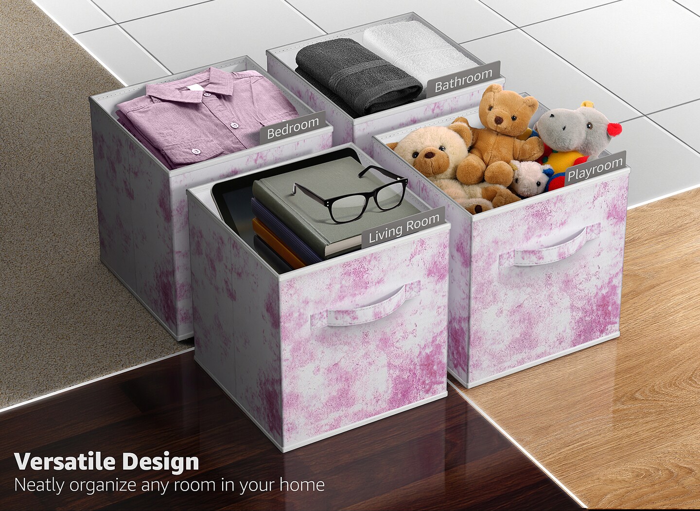 Sorbus Fabric Collapsible Cube Storage Bins Set - Tie Dye 4 Pack