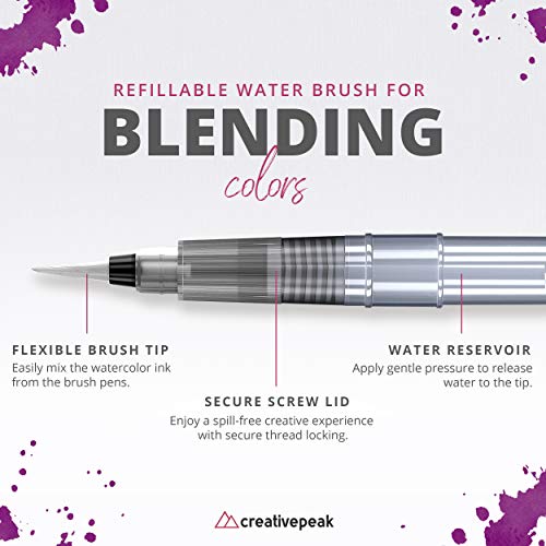 Watercolor Brush Pens - 24 Vibrant Coloring Pens & 2 Blending Brushes - Premium Quality Art Supplies Featuring Soft, Real Tip - Perfect for Calligraphy, Lettering, Adult Coloring