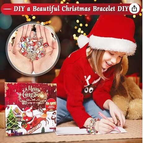 2023 Christmas Charm Bracelet Advent Calendar for Girls 24-Day Christmas Countdown Calendar Jewelry Making Kit DIY Charm Bracelet Making Kit is a great gift for kids, teens, and women.